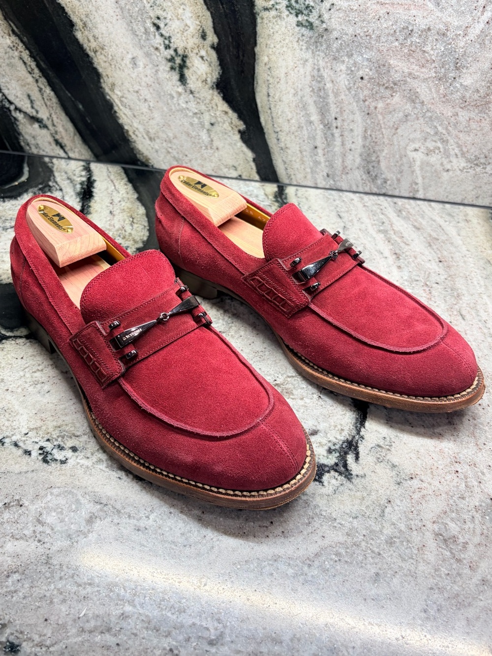 a.testoni Wine Burgundy Suede Bit Loafers Men’s US 9 UK 8 Made Italy